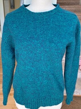 GAP Vintage 100%  Shetland Wool Teal Marled  Crewneck Sweater Made in Scotland